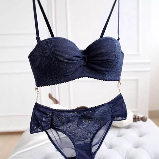 Bộ Đồ Lót Quả Ngang Ren Mềm Đệm Dày Nâng Ngực Tháo Được Dây Thành Áo Lót Quây, Set Đồ Lót- Áo Lót Quyến Rũ Sexy S056