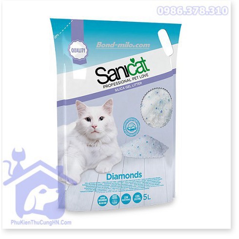 [Mã giảm mỹ phẩm chính hãng] Cát thủy tinh cho mèo SANICAT SILICA GEL 5L - Phụ kiện thú cưng Hà Nội