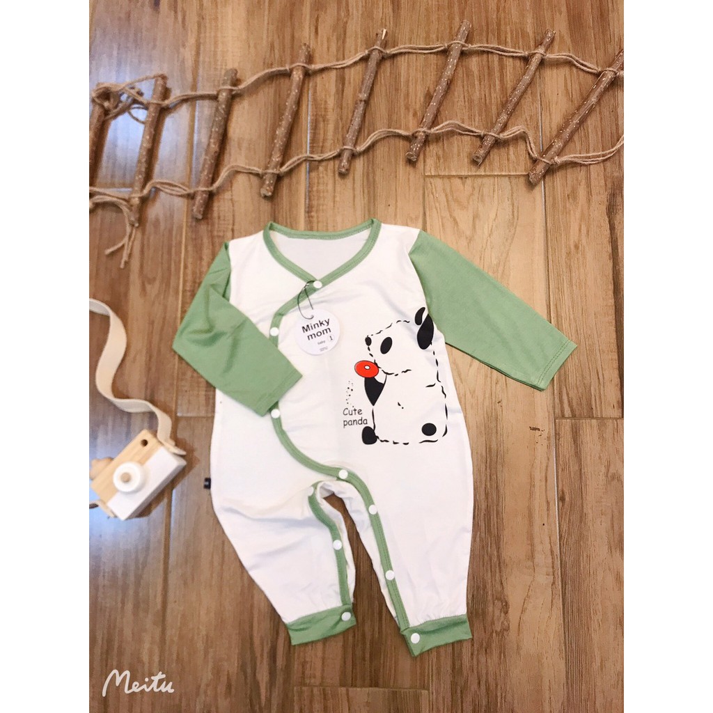 Body dài liền thân Minky mom vải thun lạnh pettit cài cúc chéo cho bé sơ sinh (5-10kg)