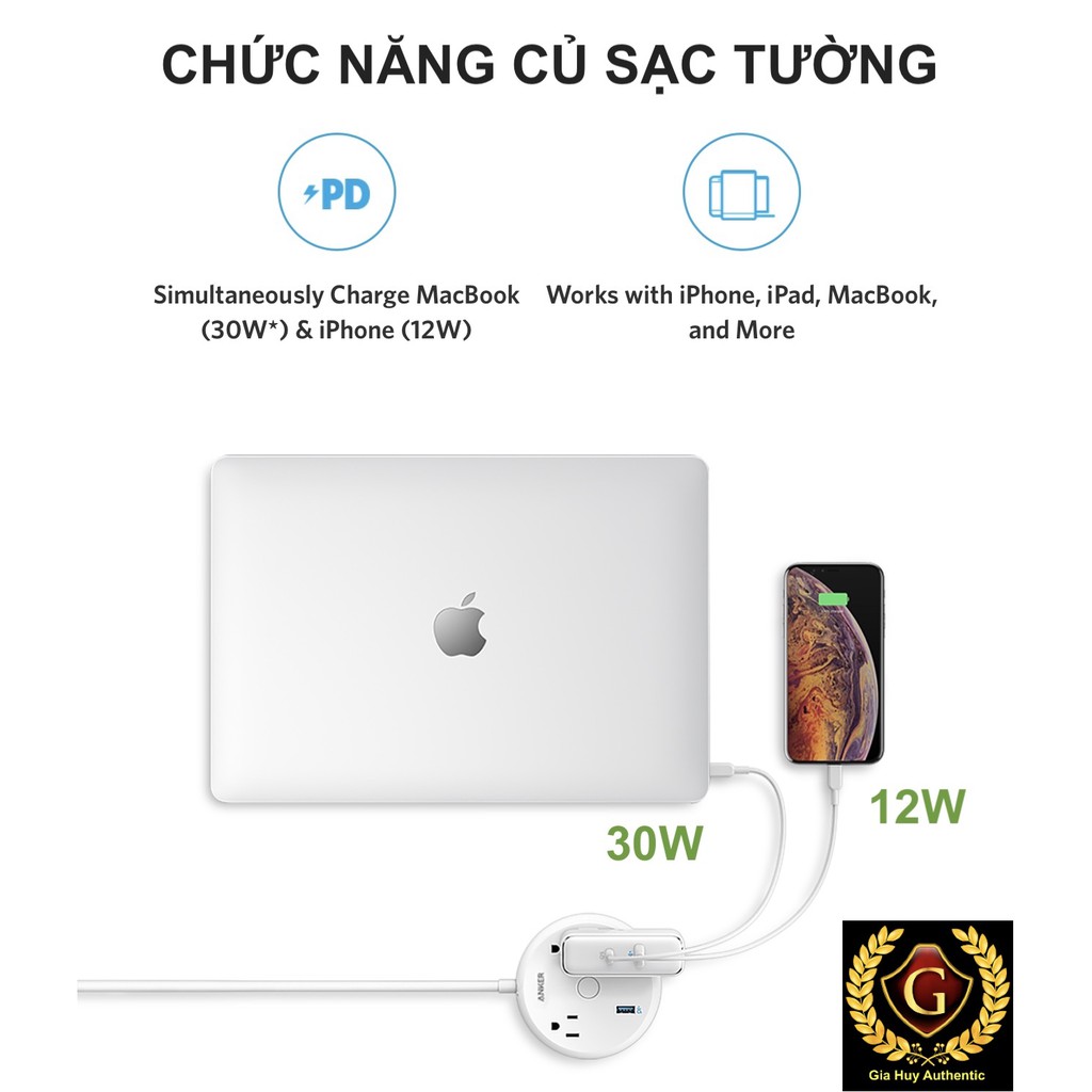 {Used} Củ sạc KIÊM Pin sạc dự phòng ANKER PowerCore Fusion A1622 Power Deivery 30W 5000mAh (1C PD 30W + 1A PiQ 12W)