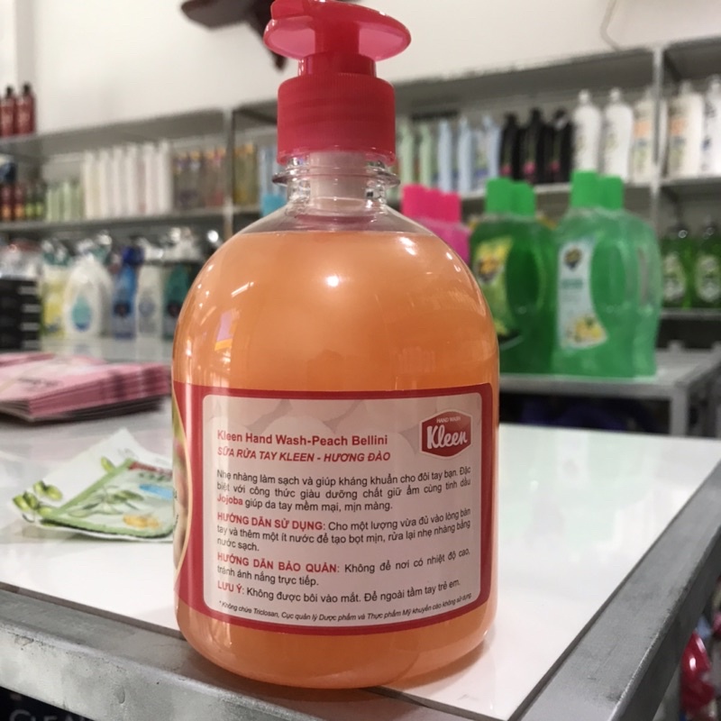 Nước rửa tay Kleen hương đào chai 500ml