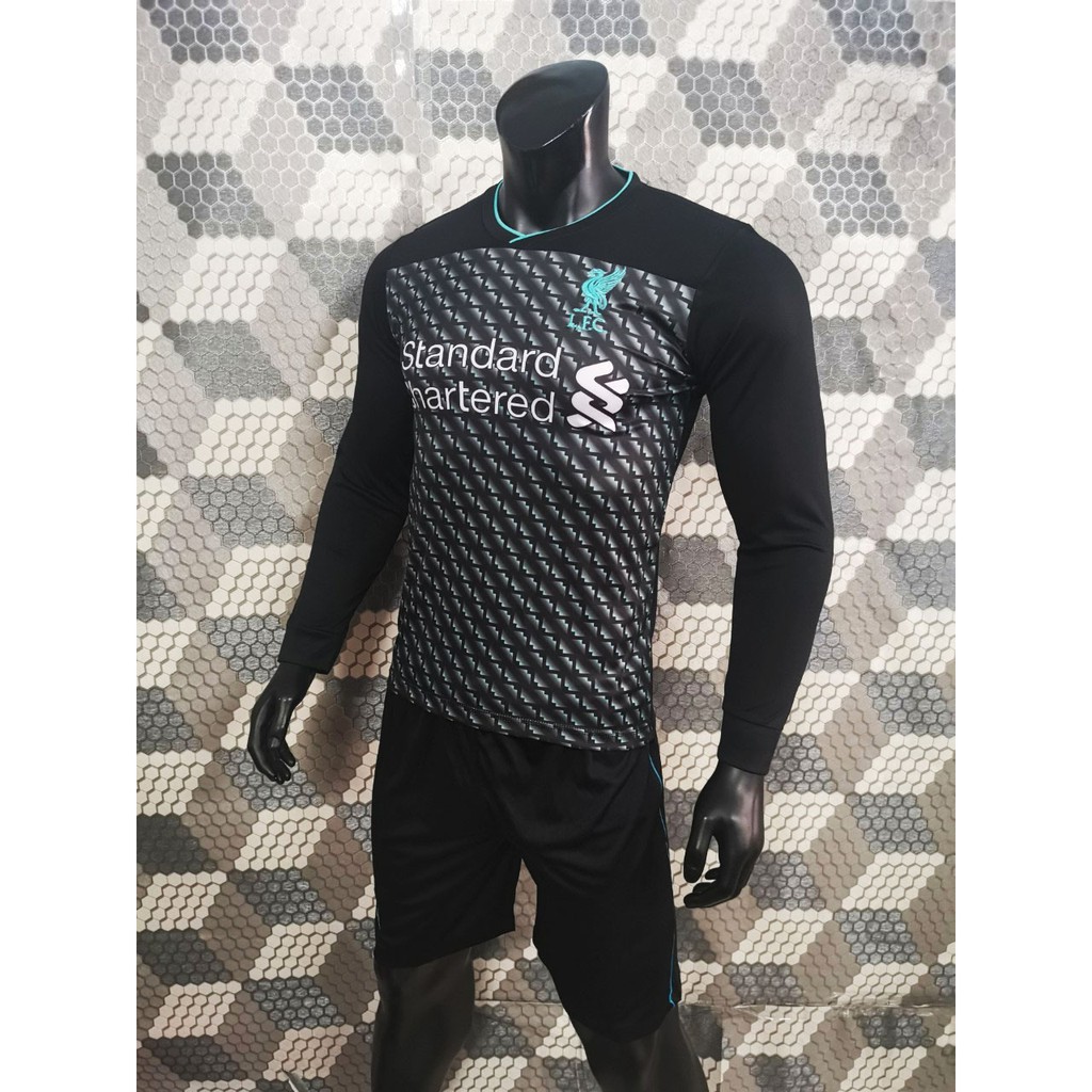 [GIÁ SỈ] Quần áo đá banh dài tay liverpool đen viền xanh 2019-chất lượng cao