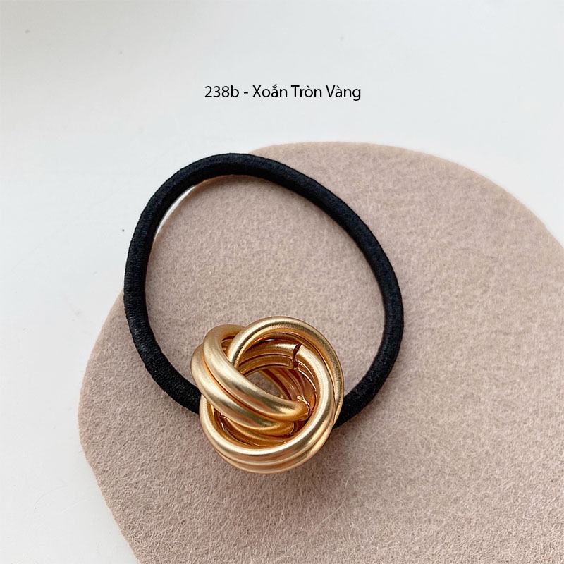 (0238) Dây Chun Buộc Tóc Đính Kim Loại Hình Học Hàn Quốc Thanh Lịch