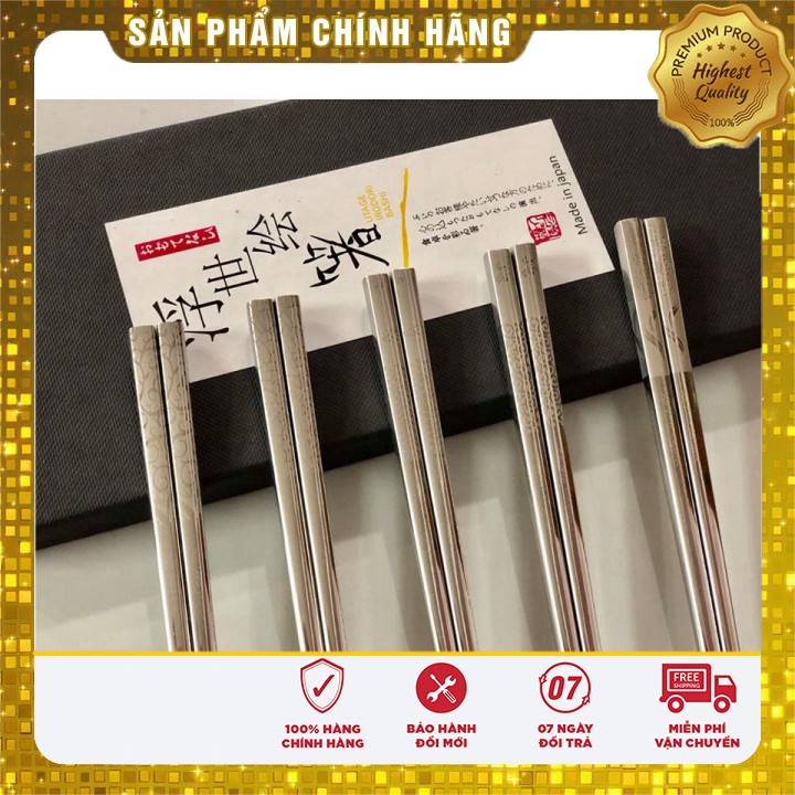 Set 5 đôi đũa Inox nội địa Nhật bản, Inox đặc ruột thiết kế như đũa gỗ.
