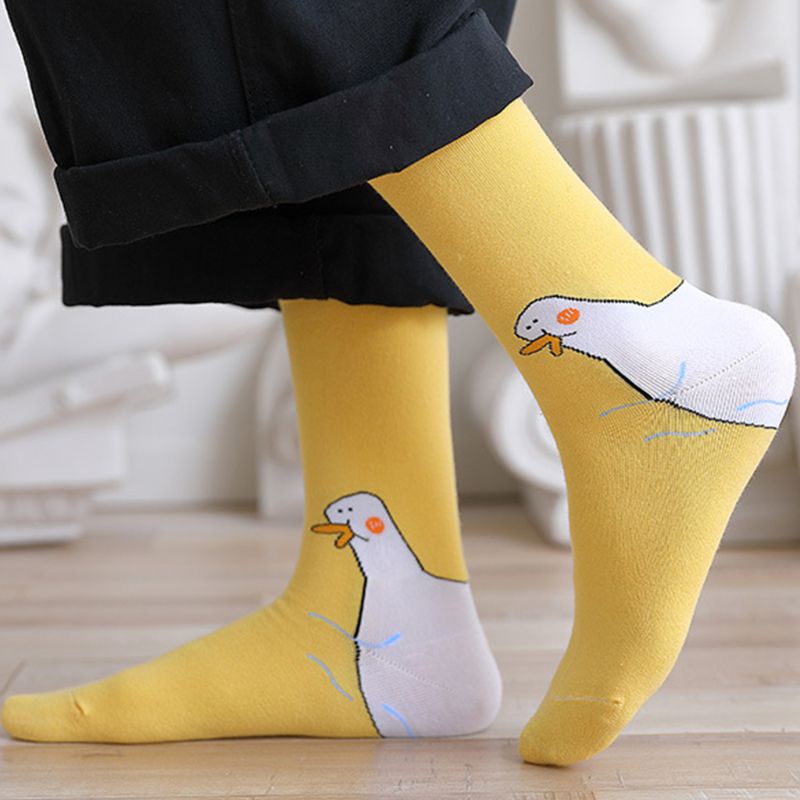 Xiangbao Vớ Cotton Cổ Vừa Họa Tiết Vịt Hoạt Hình Phong Cách Harajuku Nhật Bản Dễ Thương Cho Nữ