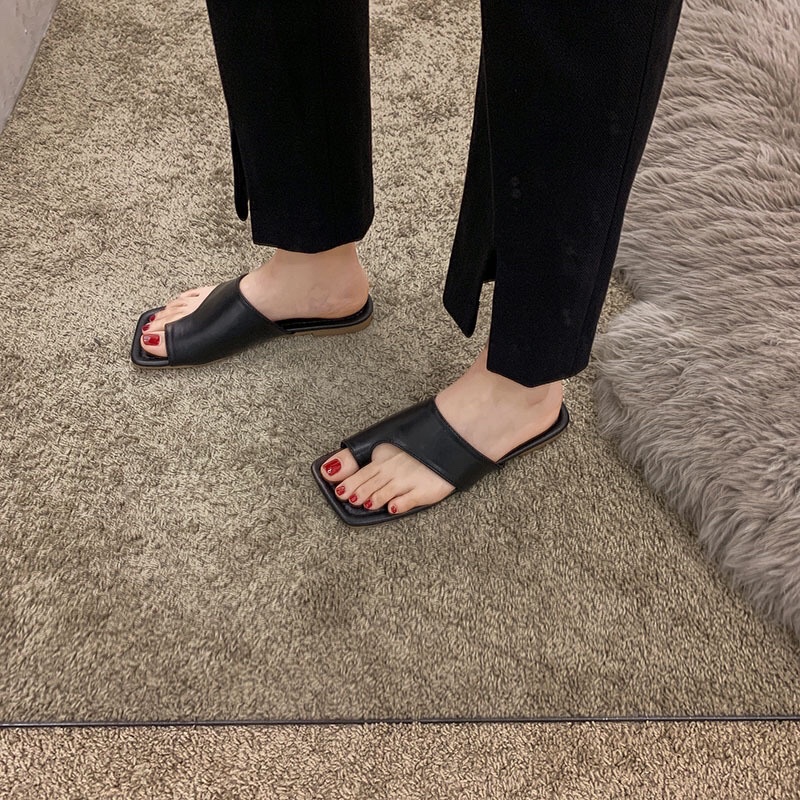 Dép Nữ Quai Ngang Unisex Trơn Đen Trắng May Viền HCG