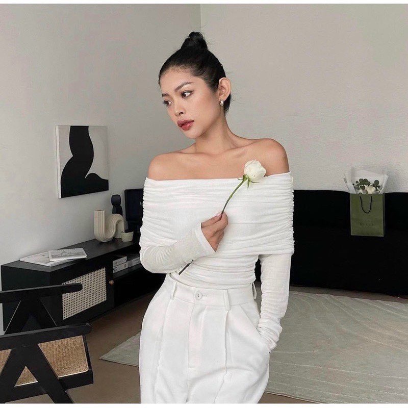 Áo Trễ Vai Dài Tay CHICCLOTHES ♥️ FREE SHIP ♥️ Thun body dáng ôm chất tăm bánh bèo cực xinh