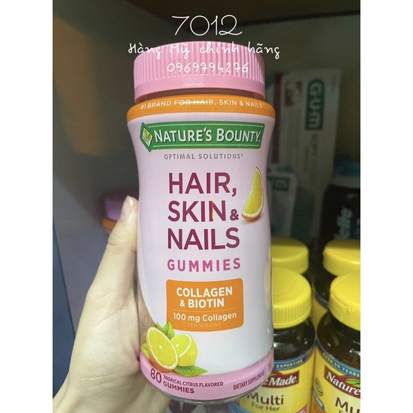 Kẹo dẻo đẹp da móng tóc Nature Bounty Hair Skin Nails Biotin 80 viên