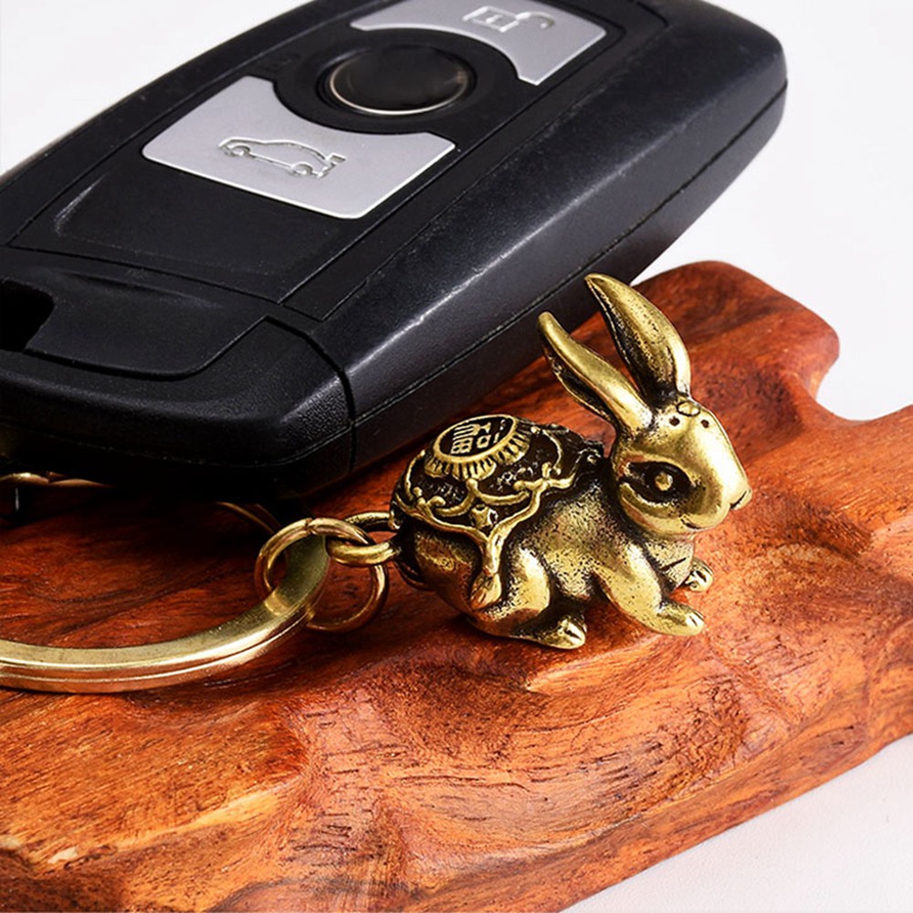 LANFY High Quality Bull Ornament Sculpture Handmade Lines Keychain Accessories Copper Miniatures Figurines Car Ornaments Pure Copper 12 Styles Desk Decoration Key Pendant