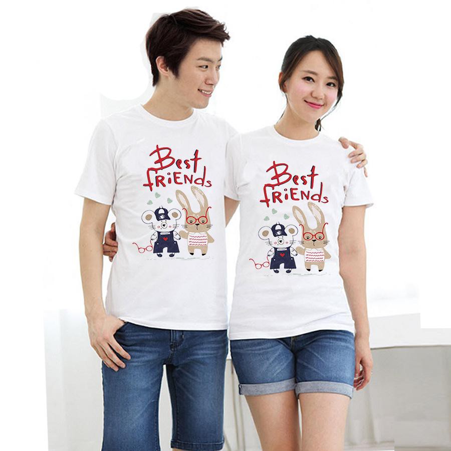 Áo thun cặp đôi in hình best friends form rộng phong cách hàn quốc