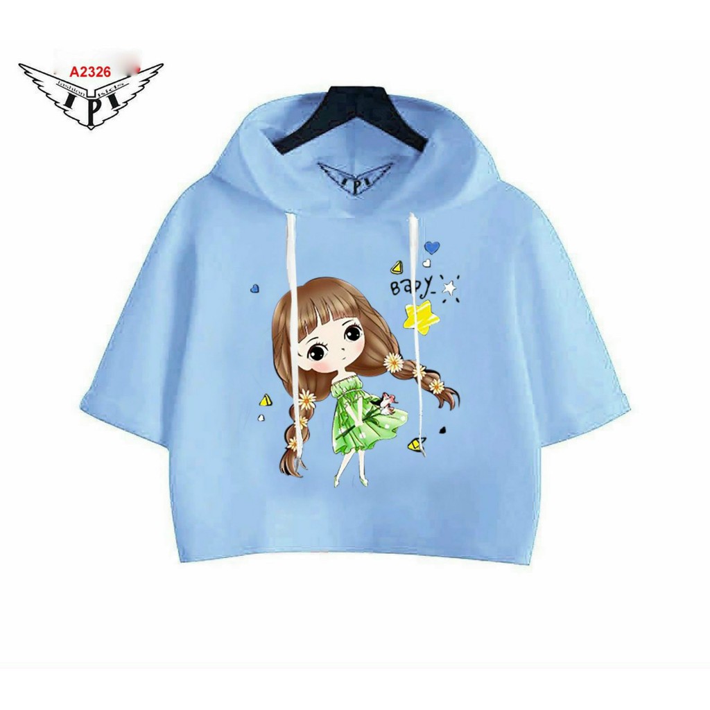Áo bé gái hoodie croptop hoạ tiết bím tóc hoa cúc cho mẹ và bé diện mùa xuân(40kg-63kg)
