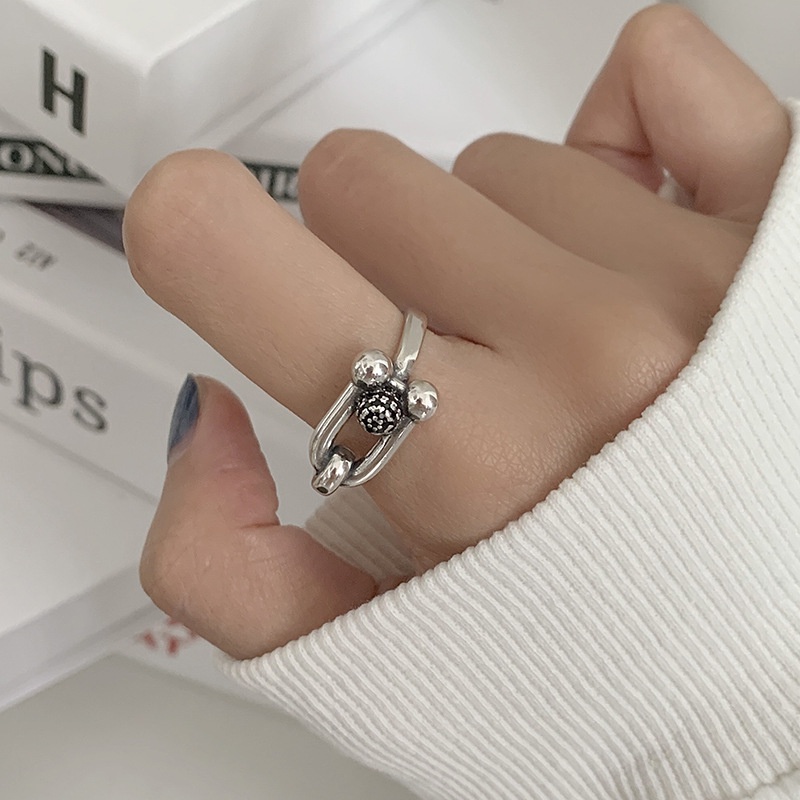 Nhẫn Bạc Đính Đá Đen Phong Cách Hip Hop Gothic Thời Trang Sáng Tạo Dành Cho Nữ