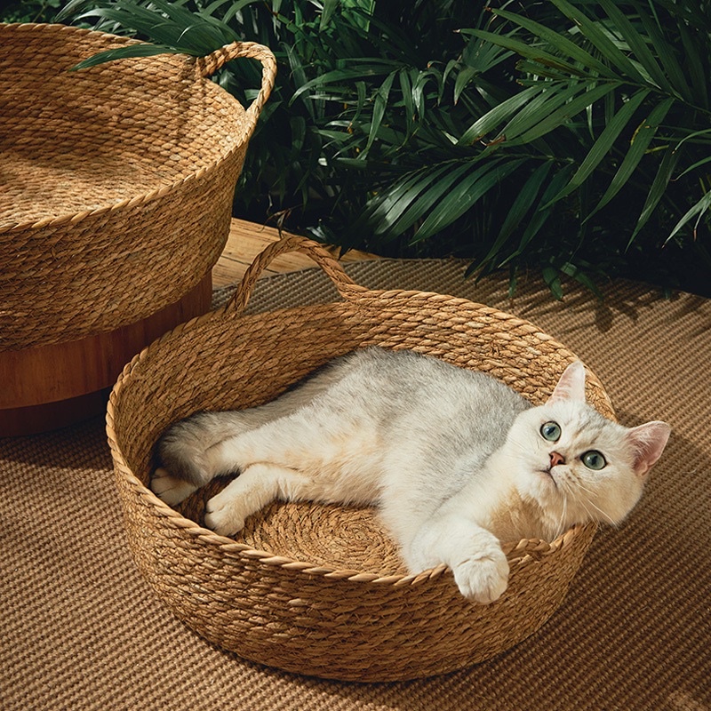 Ổ nằm cho thú cưng chất liệu mây tre đan thân thiện với môi trường, an toàn cho chó mèo