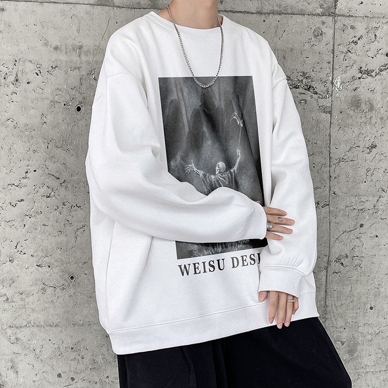 Áo sweater cổ tròn tay dài in họa tiết phong cách hip hop thời trang cho nam size M-5XL