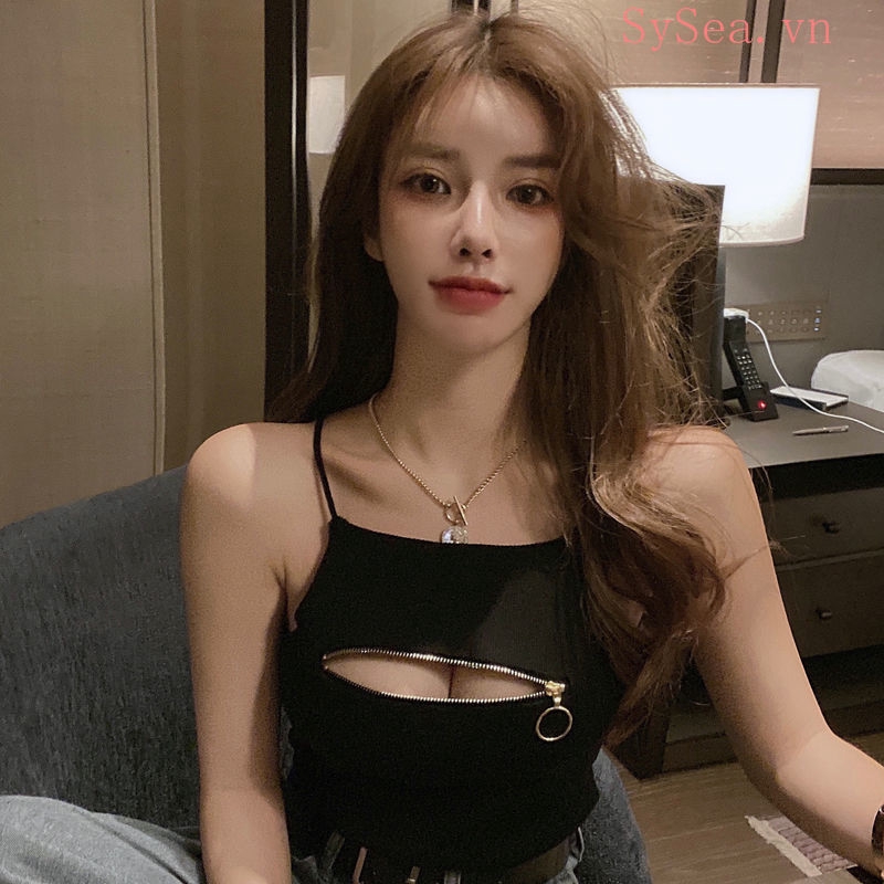 Áo dây dáng ôm phối khóa kéo thời trang quyến rũ cho nữ