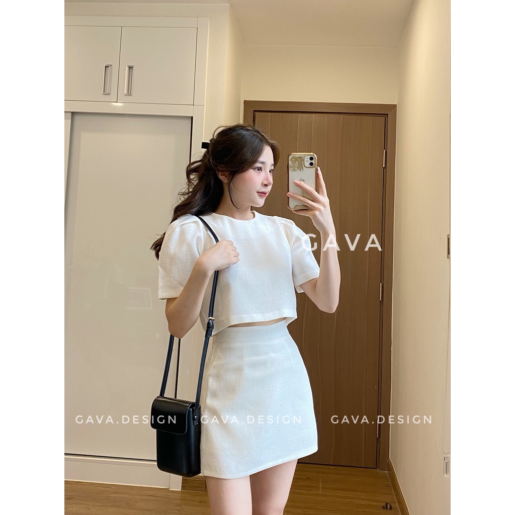 Set tay phồng croptop chân váy dáng A tôn dáng
