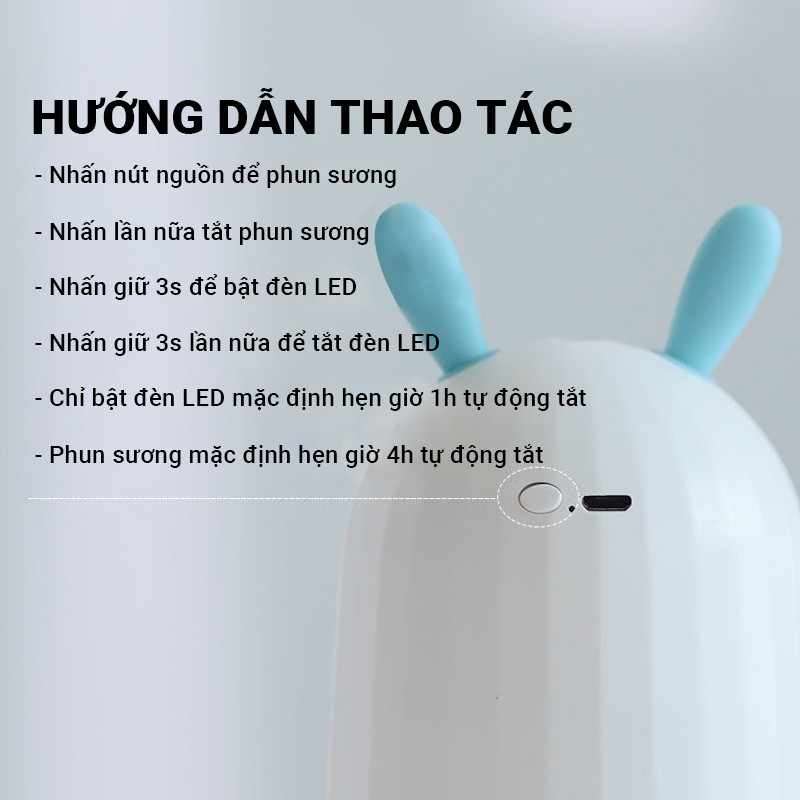 Máy phun sương tạo ẩm Cát Thái CNDB thiết kế tai thỏ dễ thương nhỏ gọn lượng sương phun lớn yên tĩnh không ồn có đèn LED