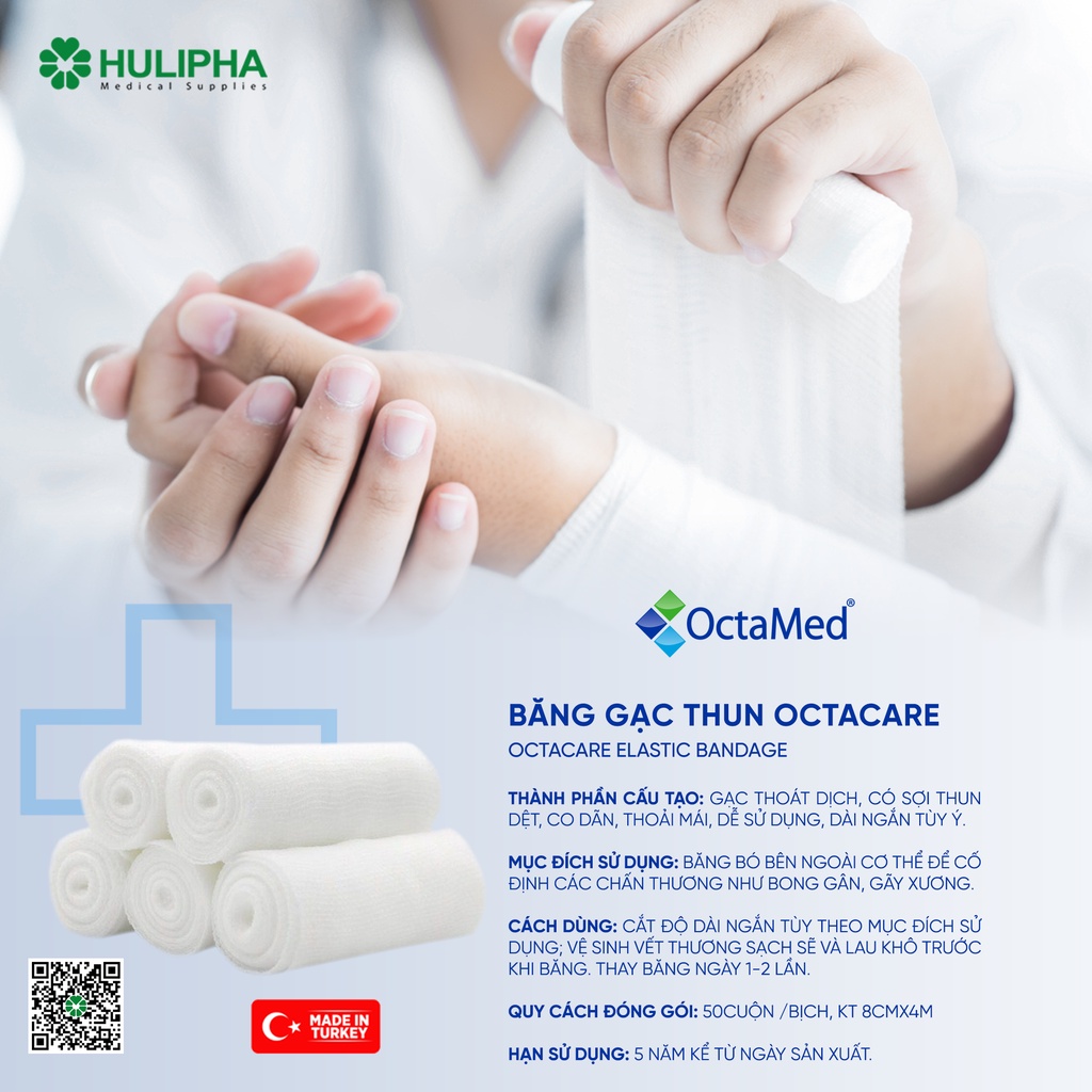 Băng Gạc Thun Y Tế Octamed Chất Liệu Cotton Sợi Thun Dệt Giúp Băng Bó Vết Thương Chặt Chẽ Túi 10 Cuộn