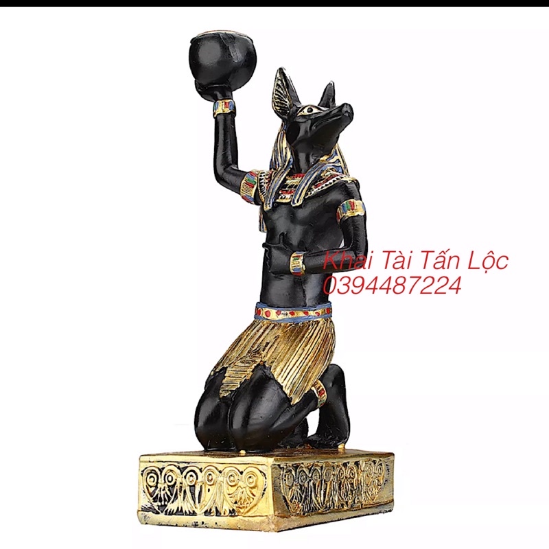 Tượng thần đầu chó ANUBIS Ai Cập cao 20cm có thể cắm nến