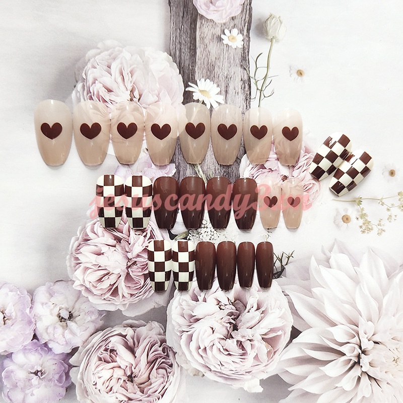 Bộ 24 cái móng tay giả trang trí màu nâu xinh xắn cho nữ