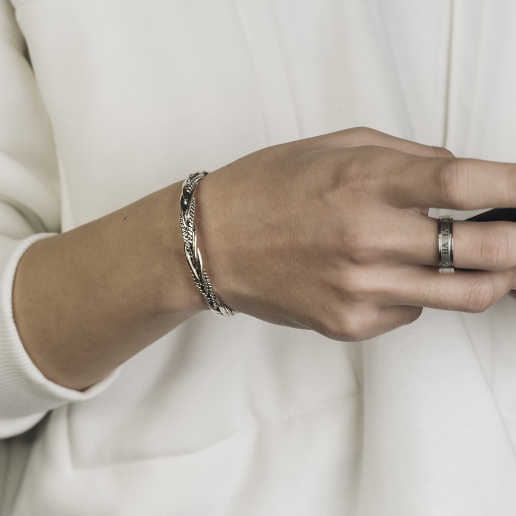 Vòng Tay Nam Lắc Tay Unisex Thời Trang Đeo Tay Nam Nữ Basic Merin Accessories Màu Bạc Đen Titan - Vòng Weave
