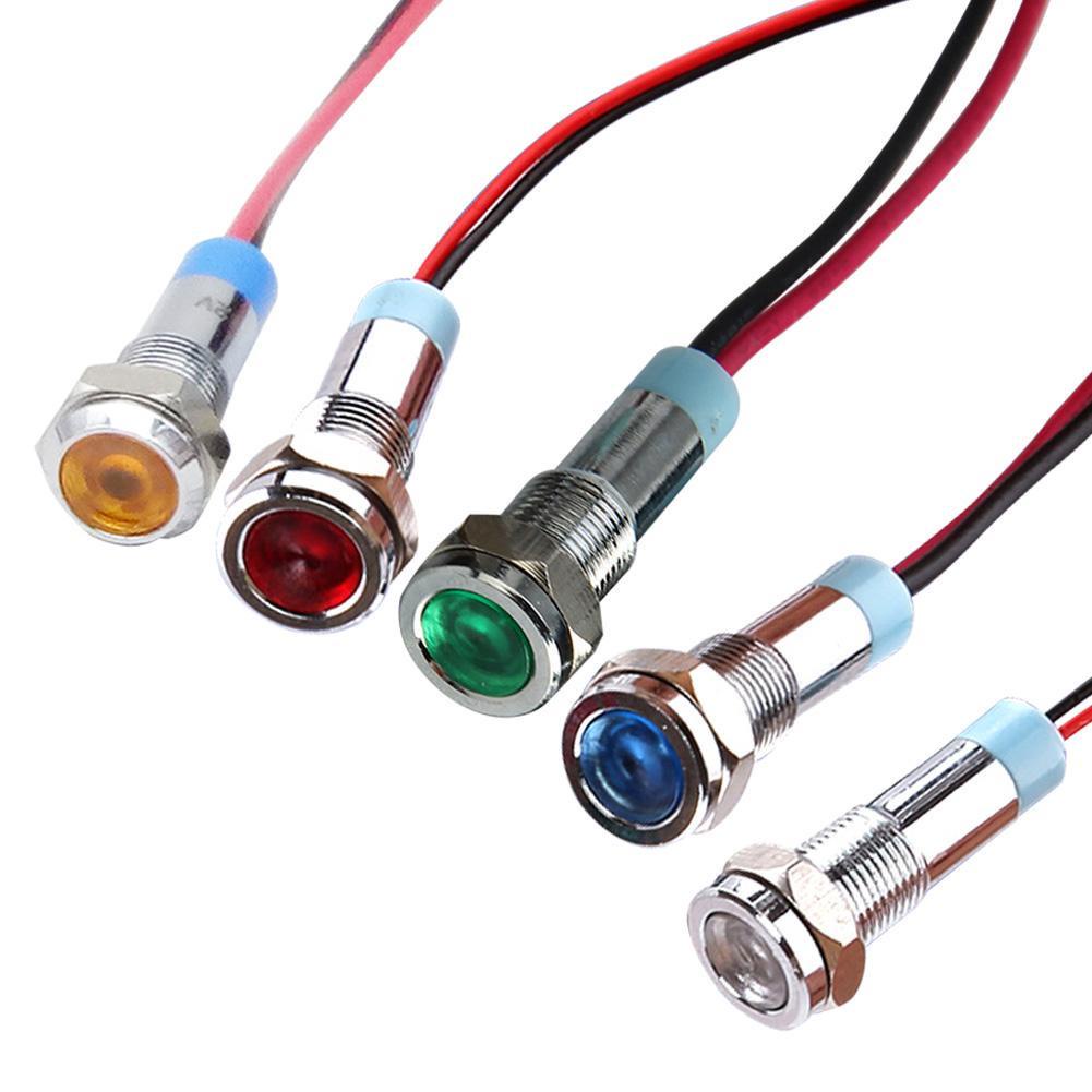 Đèn LED tín hiệu cảnh báo bằng kim loại 8mm 12V G6J7 24V 6V O4G8 220V B9O6