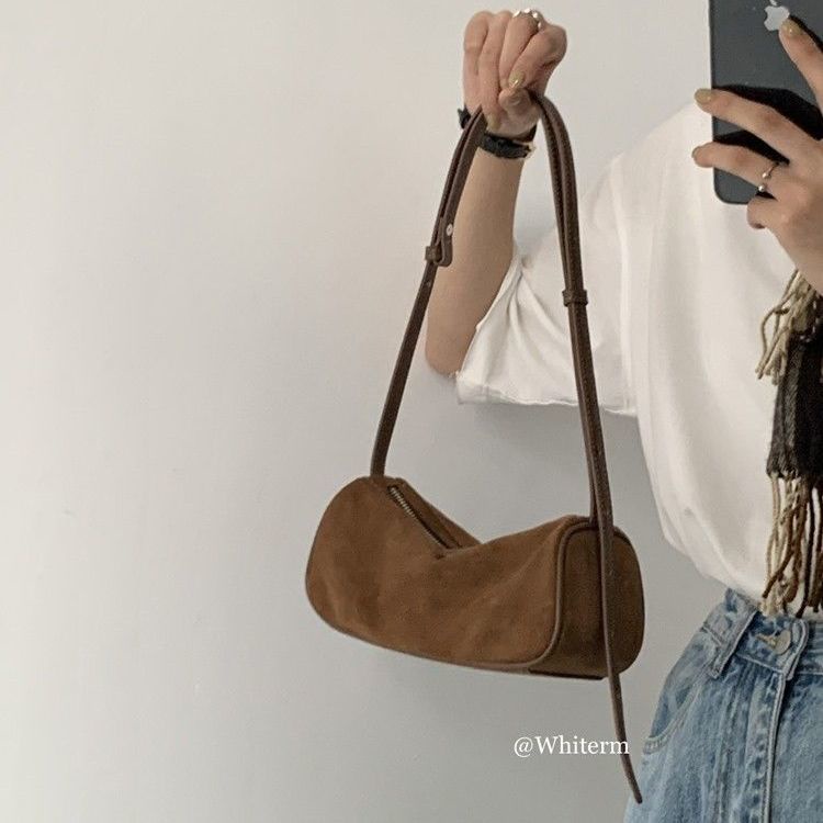 Korean autumn and winter New retro suede shoulder crossbody small bag all-match underarm bag ins women's handbag