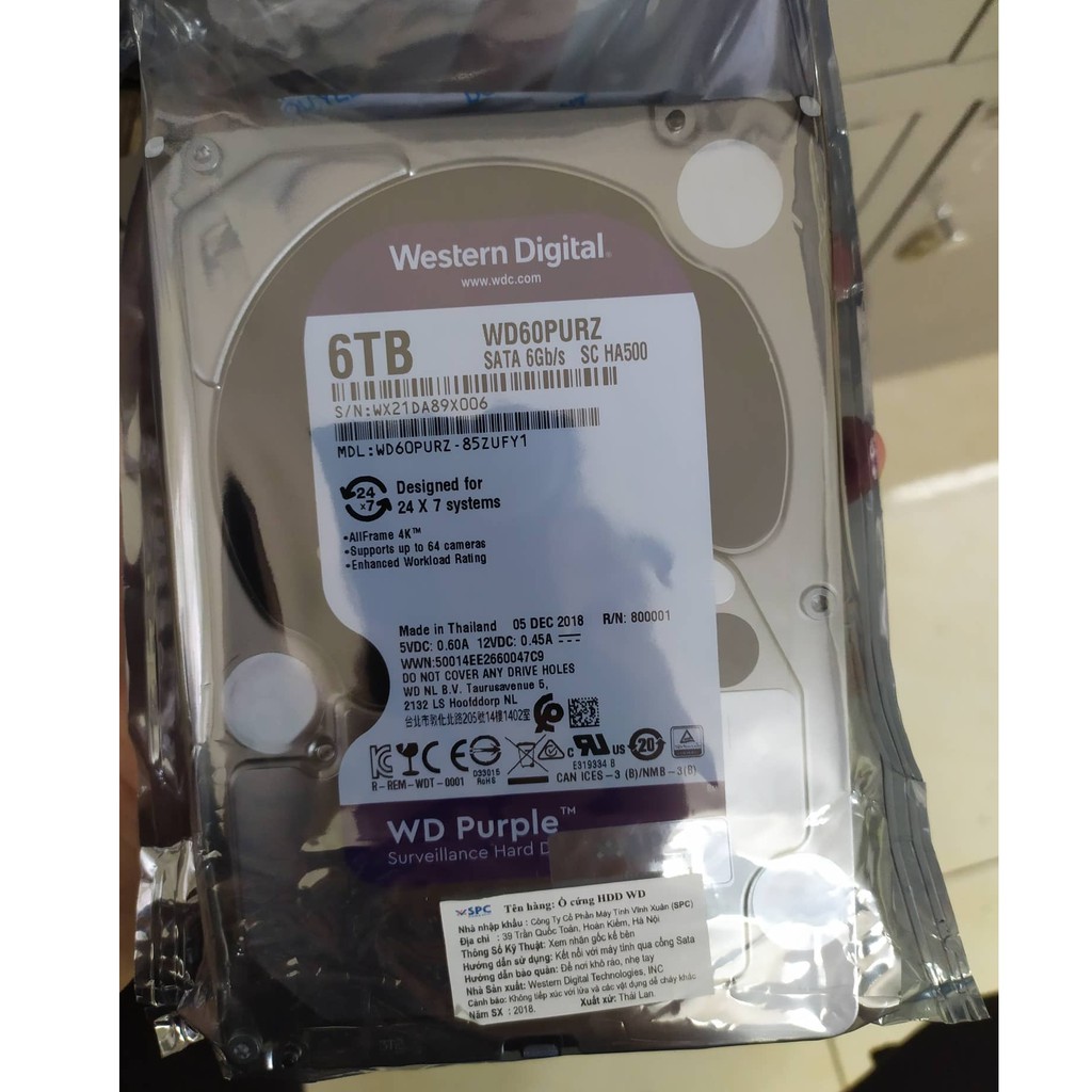 (Chính Hãng Vĩnh Xuân)Ổ cứng 6TB Western Purple 3.5"