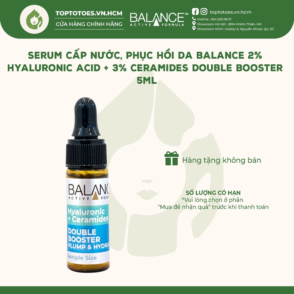 Serum Balance Hyaluronic Acid Ceramides Double Booster cấp nước, phục hồi da 5ml [Quà Tặng Kèm Đơn Hàng]