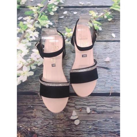 Sandal xuồng 9cm bản đen phối xoàn