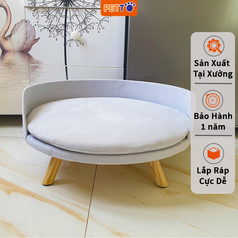 Giường cho chó mèo bằng gỗ CAO CẤP kèm NỆM bông VẢI NHUNG êm ái SANG TRỌNG dễ dàng vệ sinh, di chuyển PB004