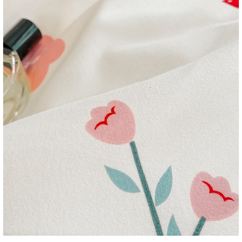 Bộ Chăn Ga Gối Cotton Bèo LIDACO Hoạt Hình 5D - Hoa Dâu Tây Màu 4