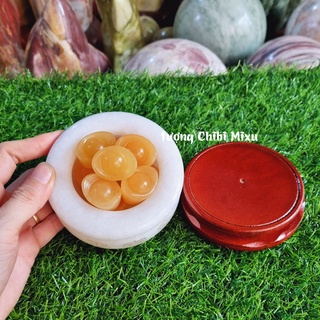 Bát Tụ Bảo bạch ngọc size 10cm (gồm 01 bát + 09 thỏi vàng + 01 đế gỗ)