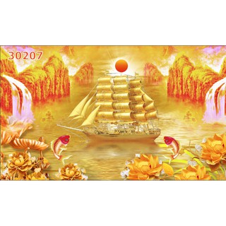 Tranh Dán Tường 3D-Phòng Khách- Thuận Buồm Xuôi gió Màu Dát Vàng- Đã tích hợp sẵn keo - 207