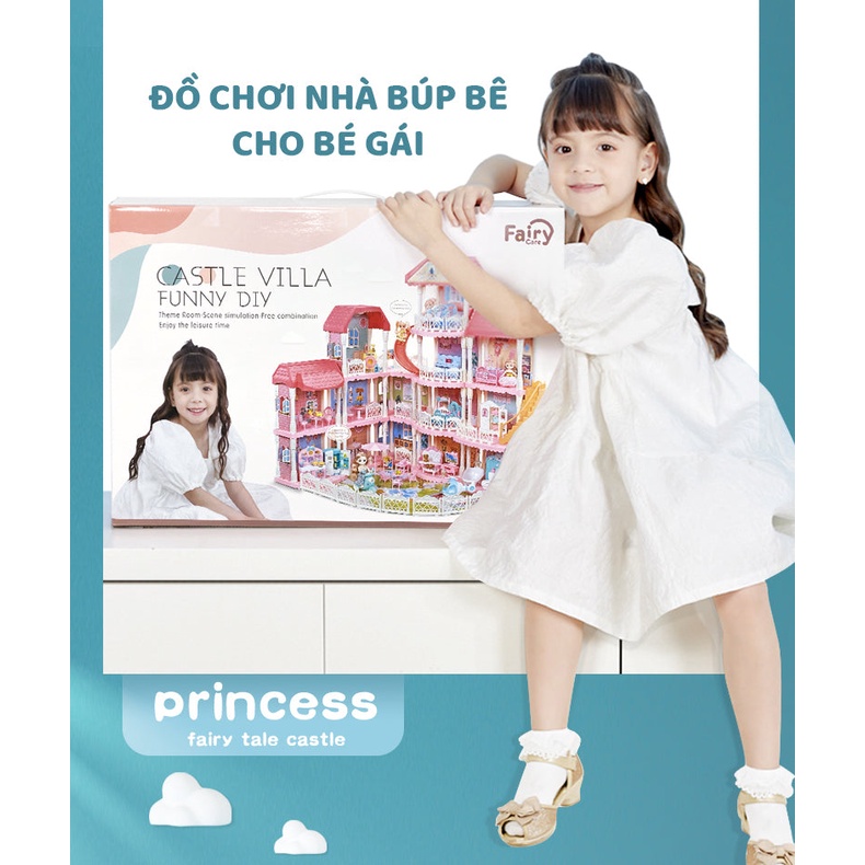 Nhà búp bê lắp ráp cỡ lớn 4 tầng bản mới 2023 Roadstar Castle Villa đồ chơi cho bé gái xây biệt thự chất liệu cao cấp
