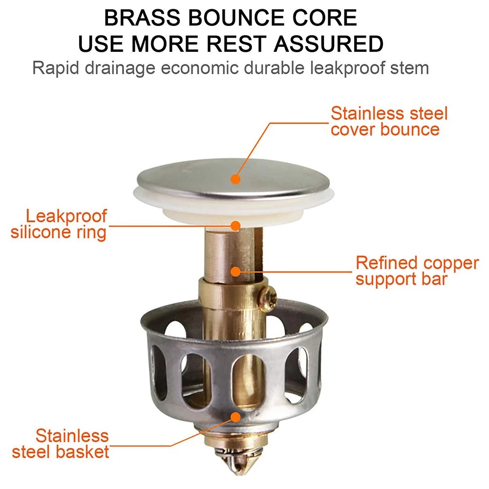 1 Nút Chặn Lọc Rác Thông Dụng Dạng Đẩy Lên Cho Bồn Rửa Nhà Tắm
