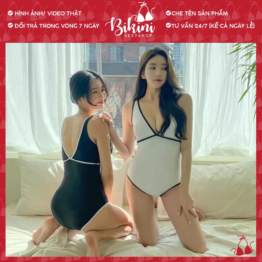 ❣️ Bikini 1 Mảnh Trơn Khoét Lưng Gợi Cảm Màu Đen/ Trắng BIKI10