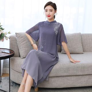 Đầm lụa thời trang retro thanh lịch xinh xắn cho nữ 2020