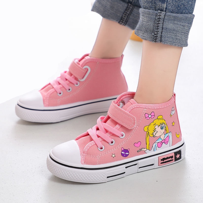 Giày Vải Canvas Cổ Cao In Họa Tiết Thủy Thủ Mặt Trăng Dễ Thương Thời Trang Cho Bé Gái 26-36