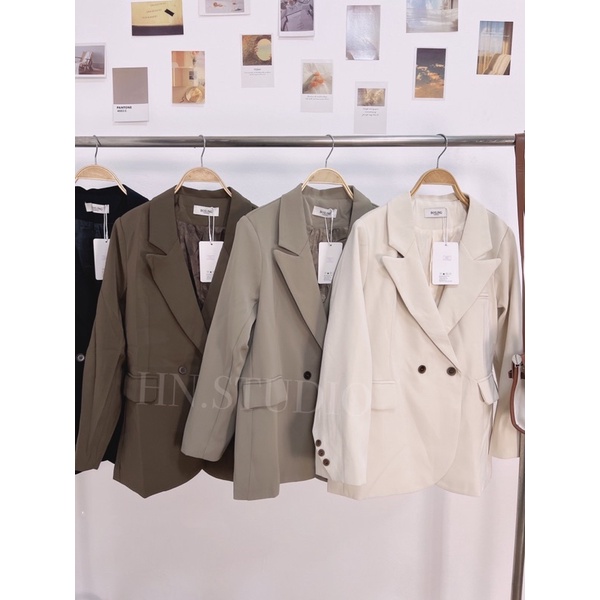 Áo Blazer Boiling fom rộng cúc chéo tay áo hàng quảng châu