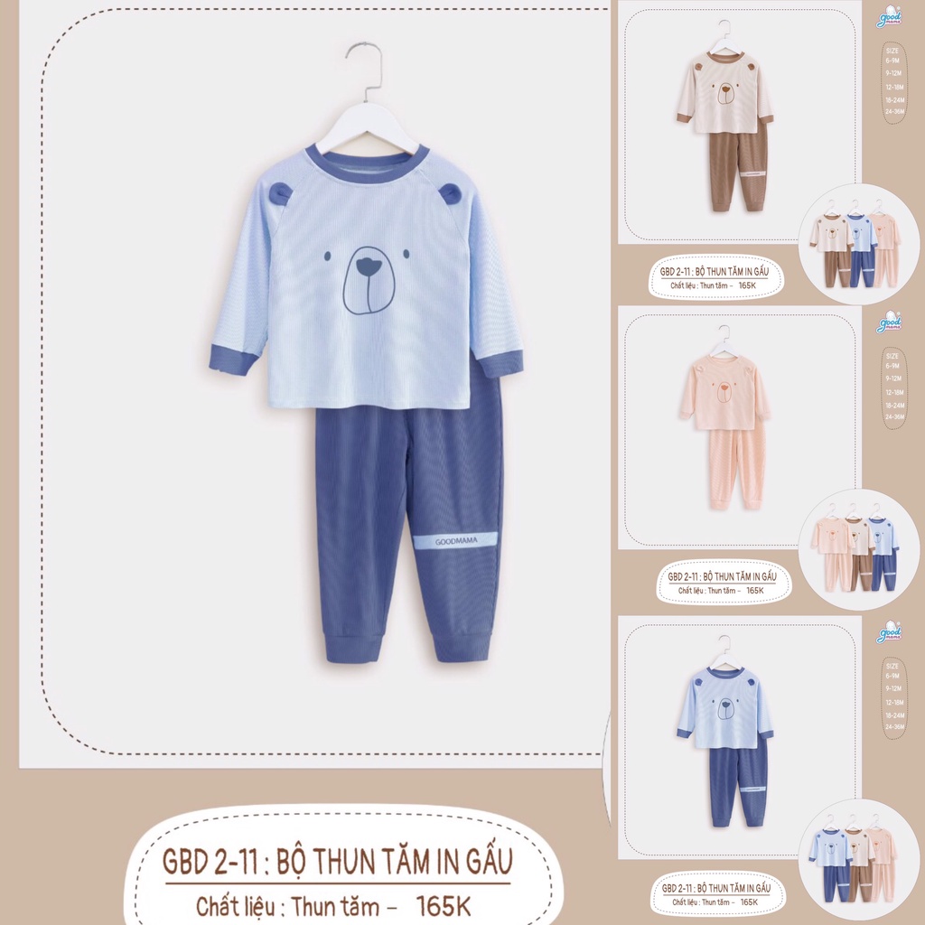 [CHÍNH HÃNG] Bộ dài tay trẻ em thun tăm in hình họa tiết đáng yêu Good Mama