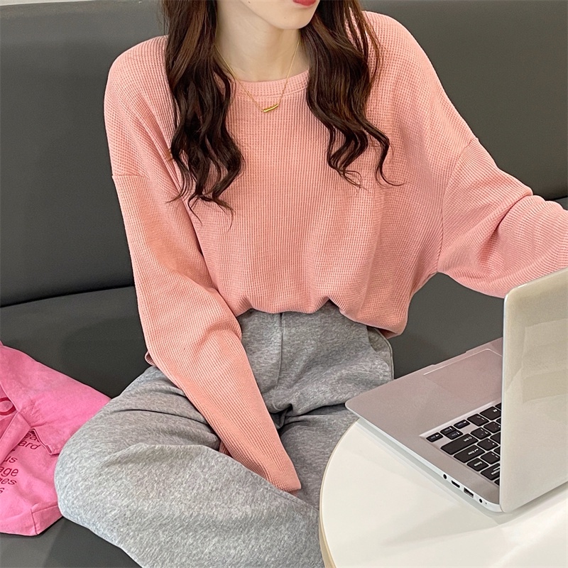 Áo sweater nữ SUXI tay dài cổ tròn màu trơn đơn giản