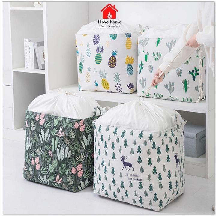Túi đựng chăn màn quần áo đa năng vải canvas, giỏ vải đựng đồ cá nhân vintage cỡ lớn có quai xách