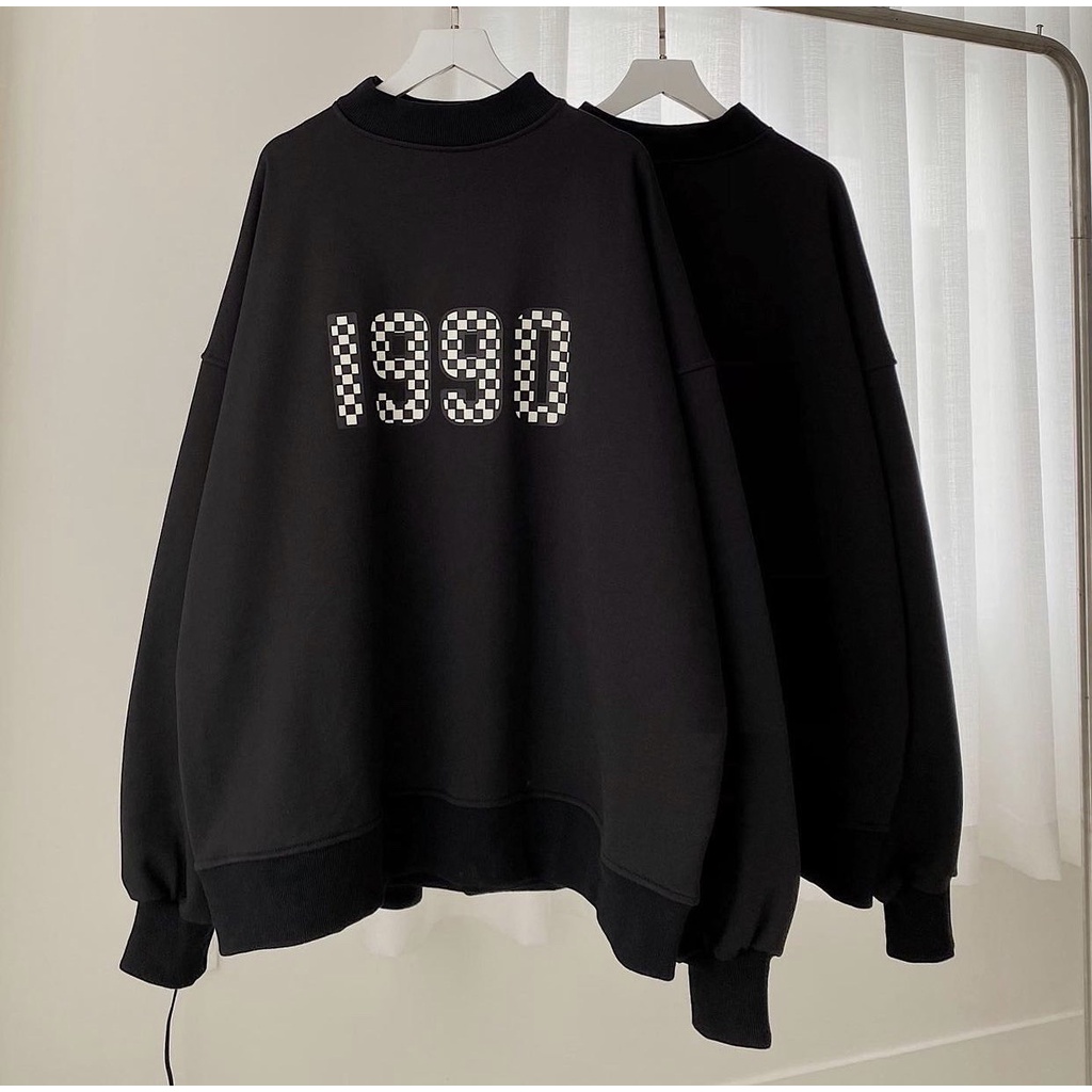Áo Nỉ Caro 1990 PEONYB Nữ [FREESHIP]  Sweater form rộng tay bồng, hoodie cổ cao 3p in hình cá tính Ulzzang