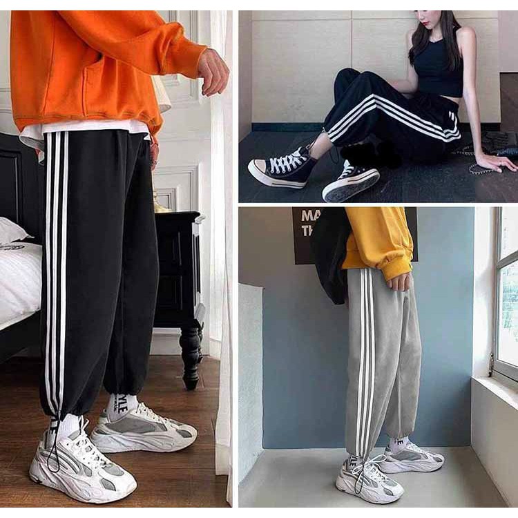 Quần jogger BÓ CHUN unisex 3 SỌC thể thao nam nữ, quần thun nỉ