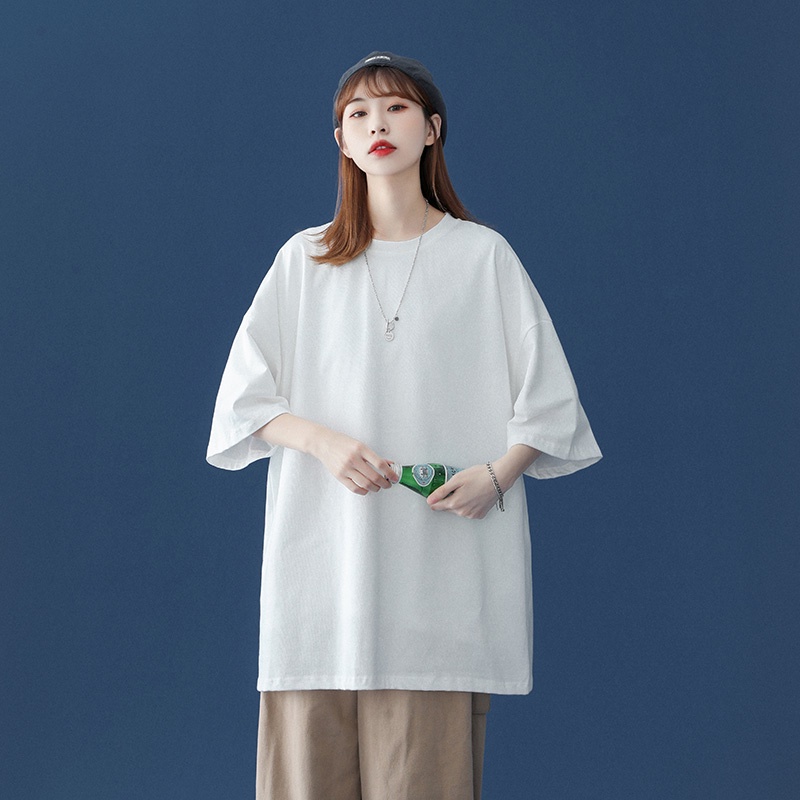 Áo thun IFNICEFUTURE bằng cotton màu trơn tay ngắn dáng rộng thời trang cho nam nữ