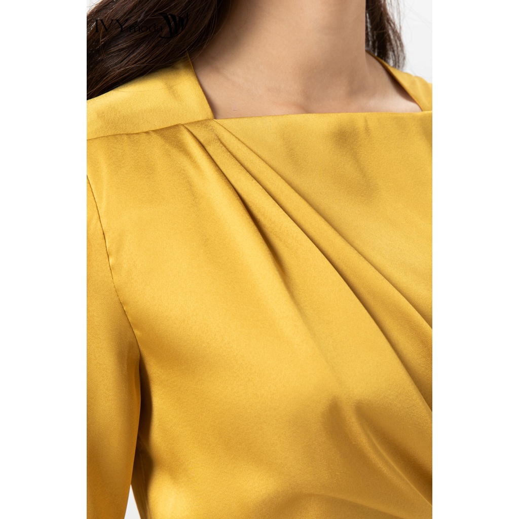 Đầm lụa xếp tay dài IVY moda MS 48M7045