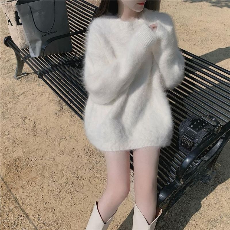 Áo Len Lông Trắng Cổ Tròn Phong Cách Hàn Quốc ❤️