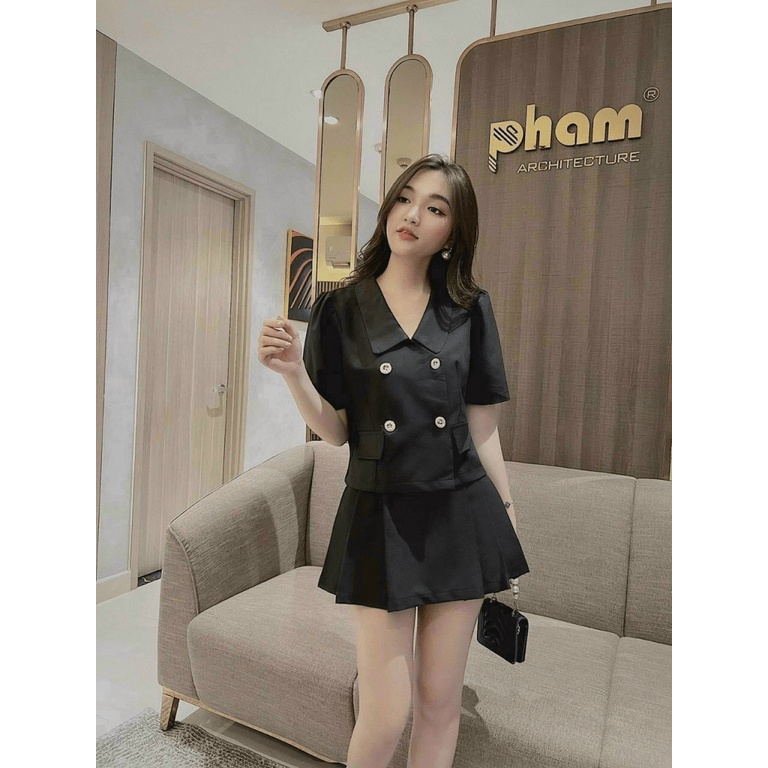 (HÀNG MỚI) SÉT HAI MÓN ÁO PHỐI CHÂN VÁY CỔ LẬT TAY LỠ SIÊU XINH