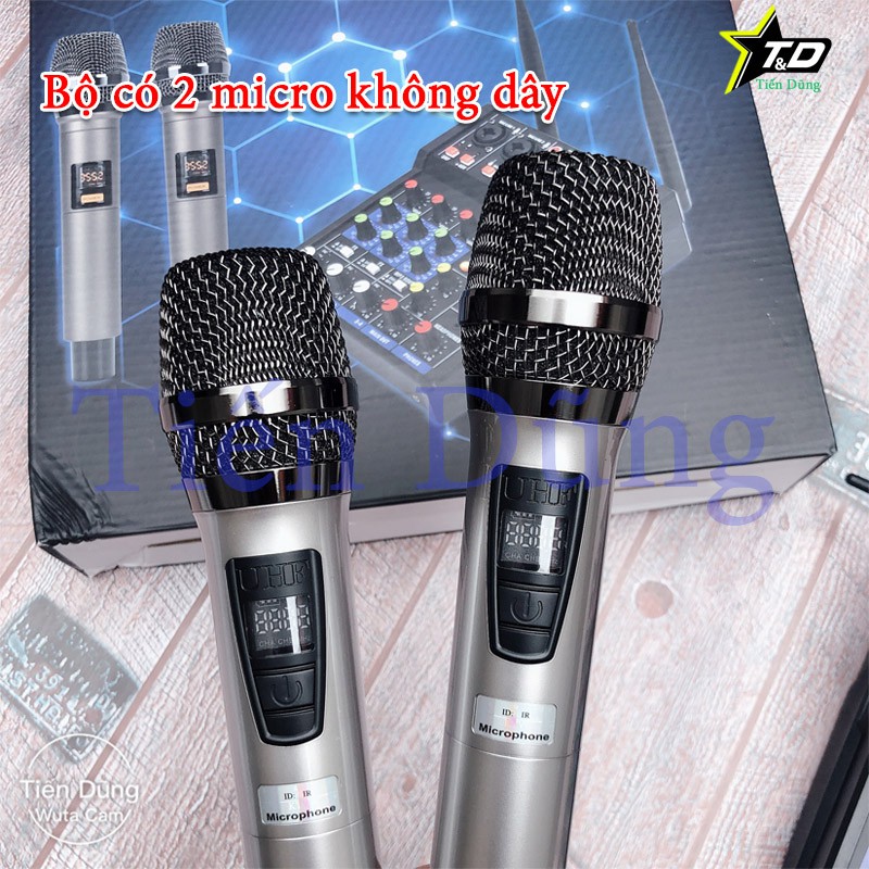 Bàn Mixer G4 live stream được hỗ trợ màn hình LED có bluetooth kiêm 2 mic không dây tiện cho oto loa kéo và các loa khác